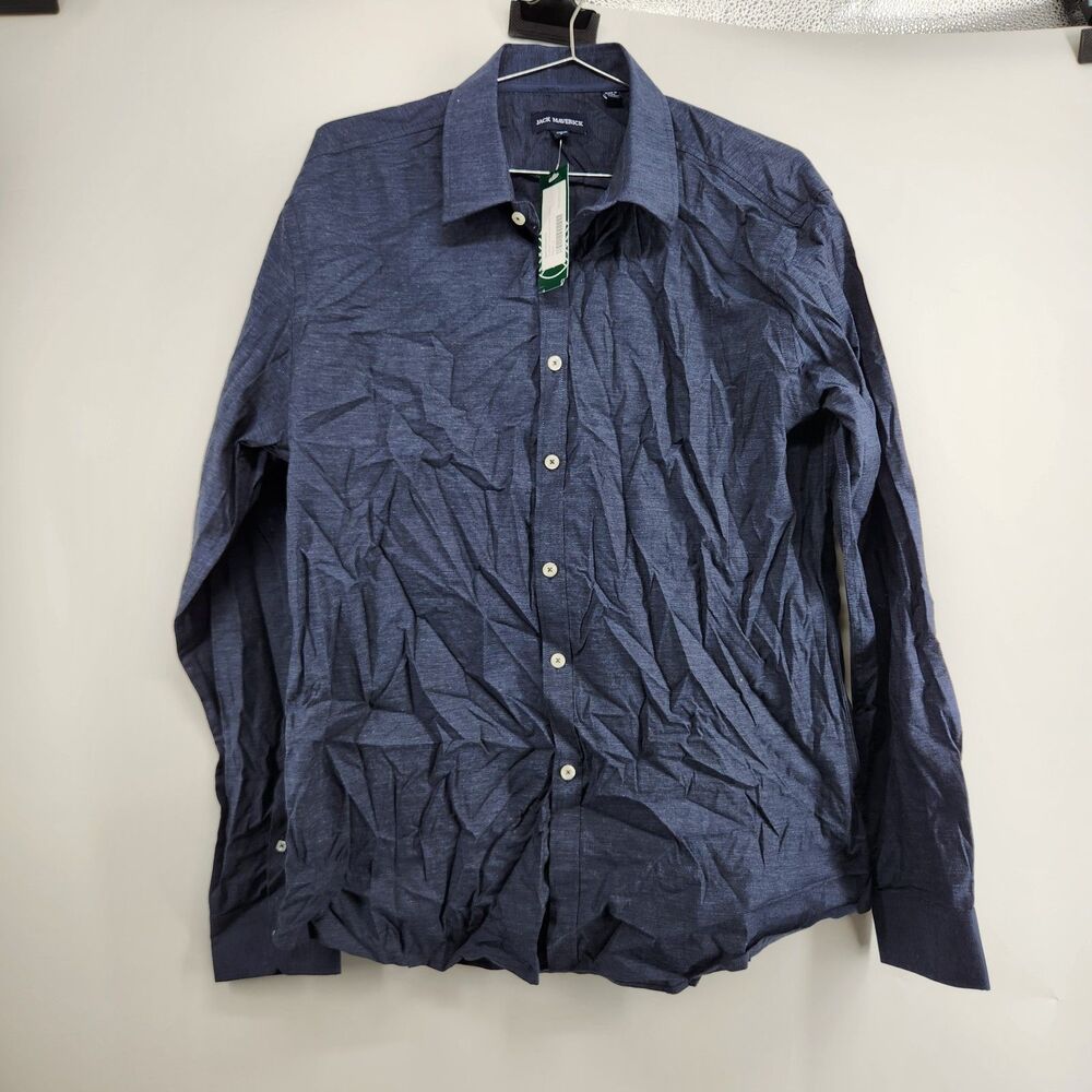 Jack Maverick Men's Navy Large Tucker Textured Dress Shirt‎ NWOT